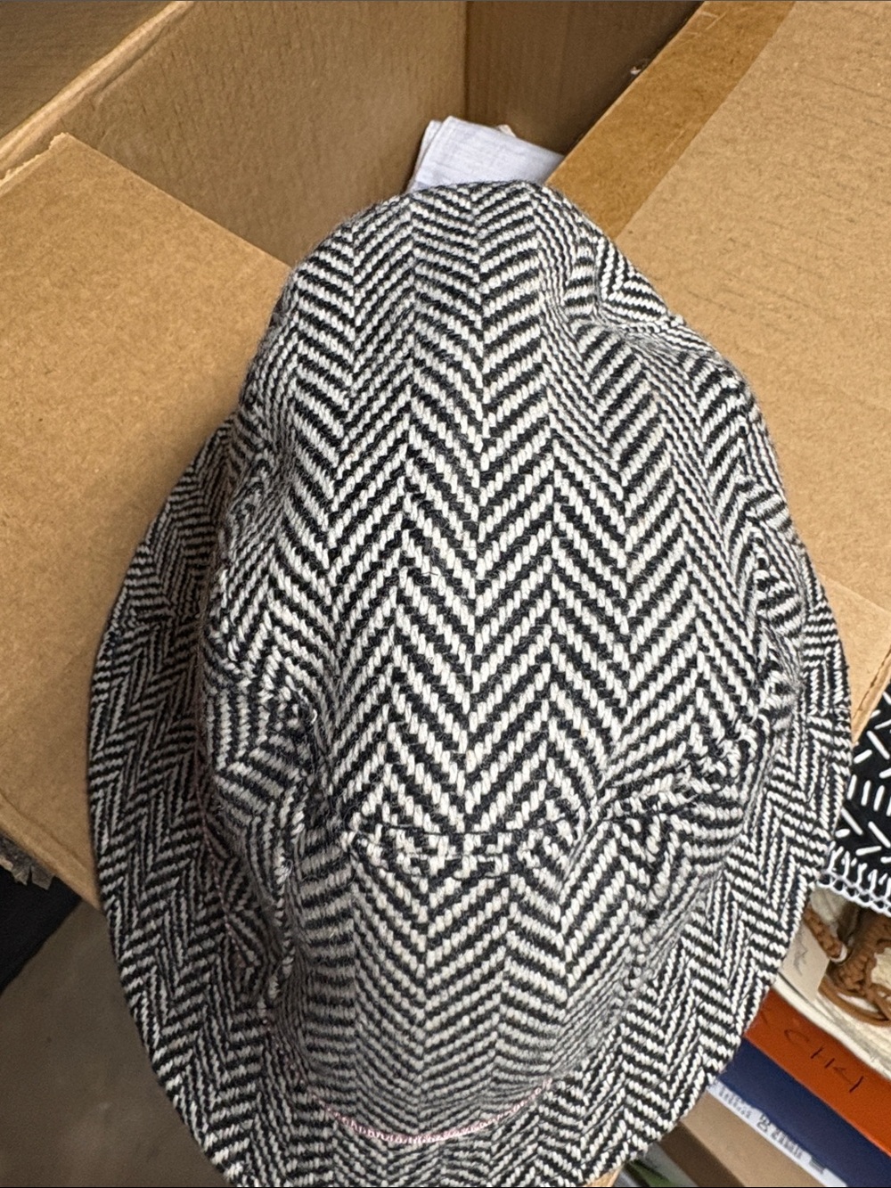 J. Crew Black & White Herringbone Bucket Hat with Pink Ribbon - Picture 12 of 16